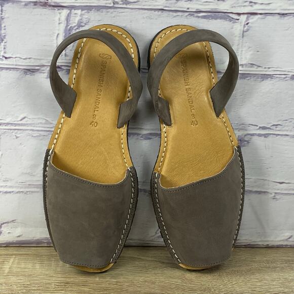 Spanish Sandal Co. Grey Sandals 40 US 9.5 Nubuck Leather Avarcas Peep Toe Flats - Picture 6 of 8